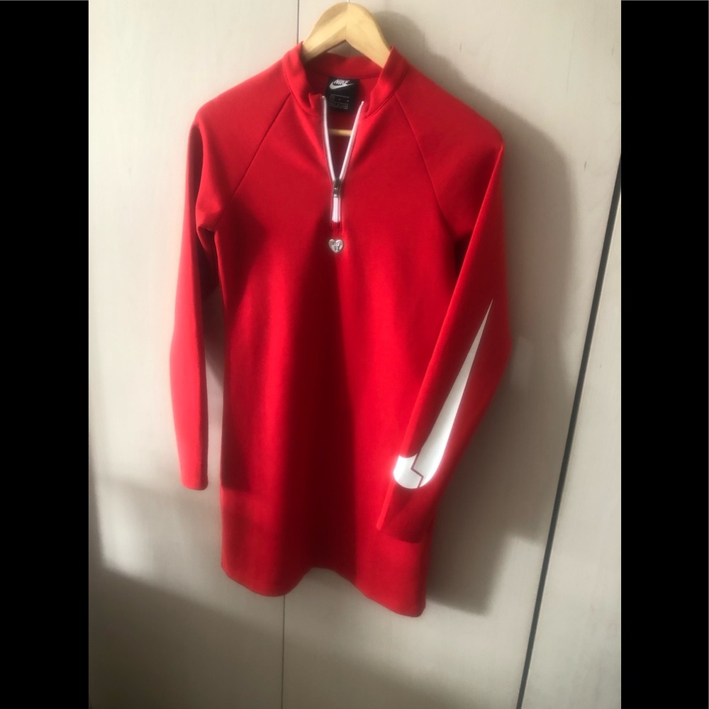 Nike Red Mock Neck Raglan Sleeve Sweater Dress